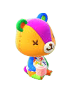 Stitches sitting and enjoying a fruit smoothie